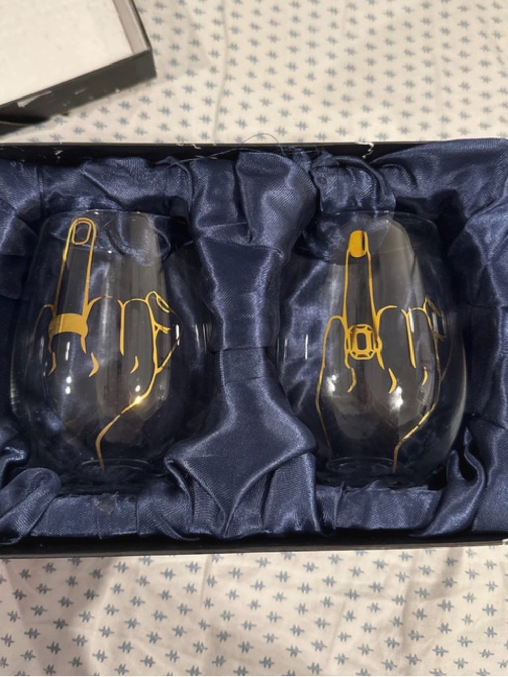 Source Unknown Clear Stemless Glasses with Gold Hand Motif - Set of 2